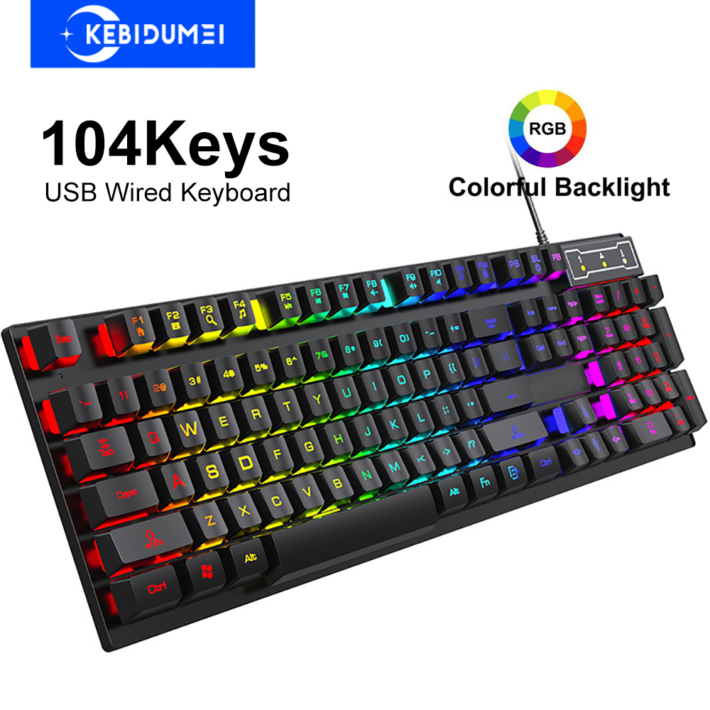 Gaming Keyboard Budget - 104 Keys Wired Keyboard RGB Colorful