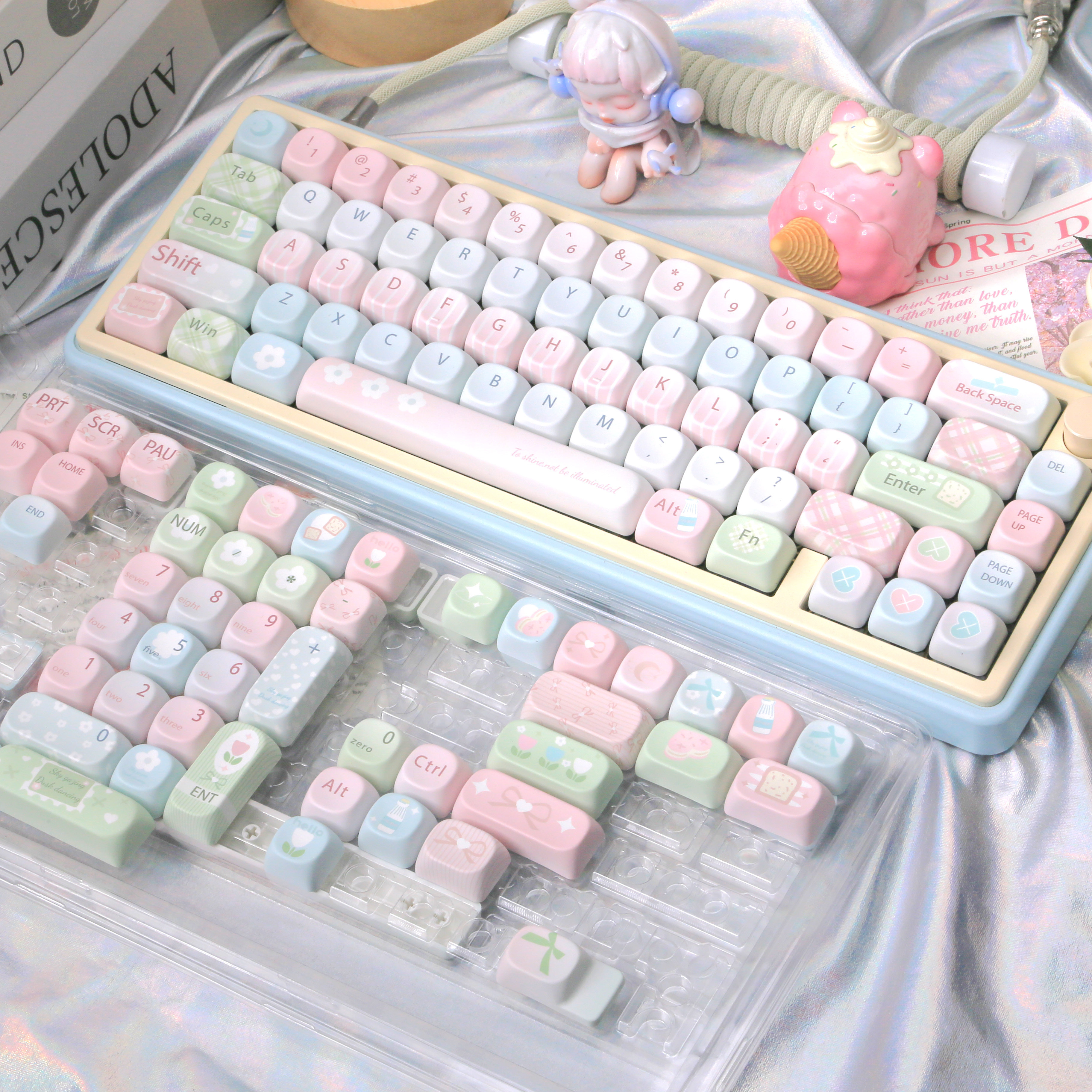 Gaming Keyboard Blue - Cute Sweet Pastel MOA Keycaps Set