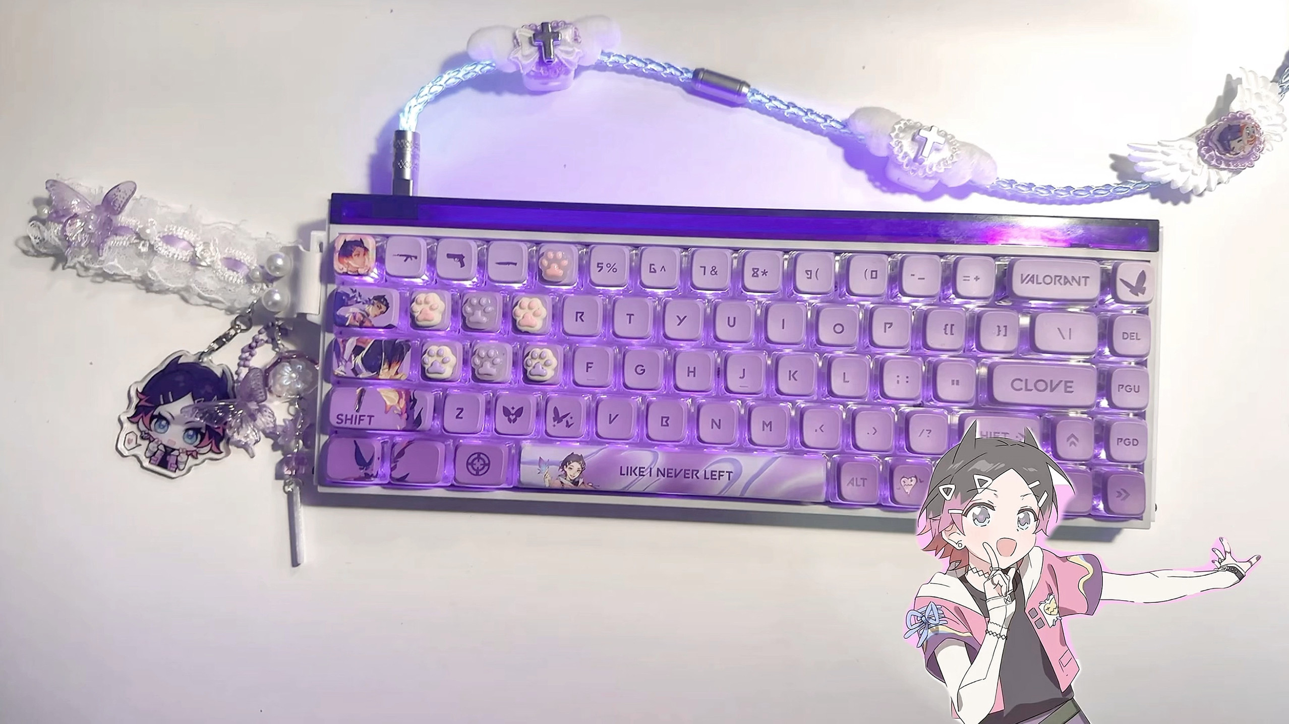 Gaming Keyboard Blue - Custom Pink Blue Illuminated Aviator Cable,