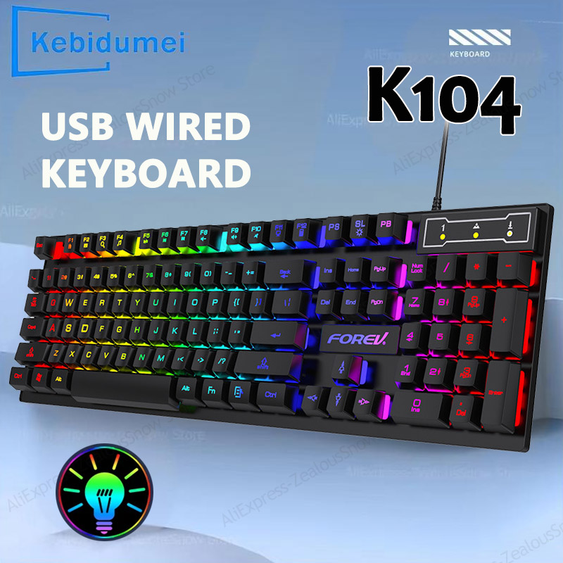 Gaming Keyboard Budget - 104 Keys Mechanical Feel Keyboard Wired