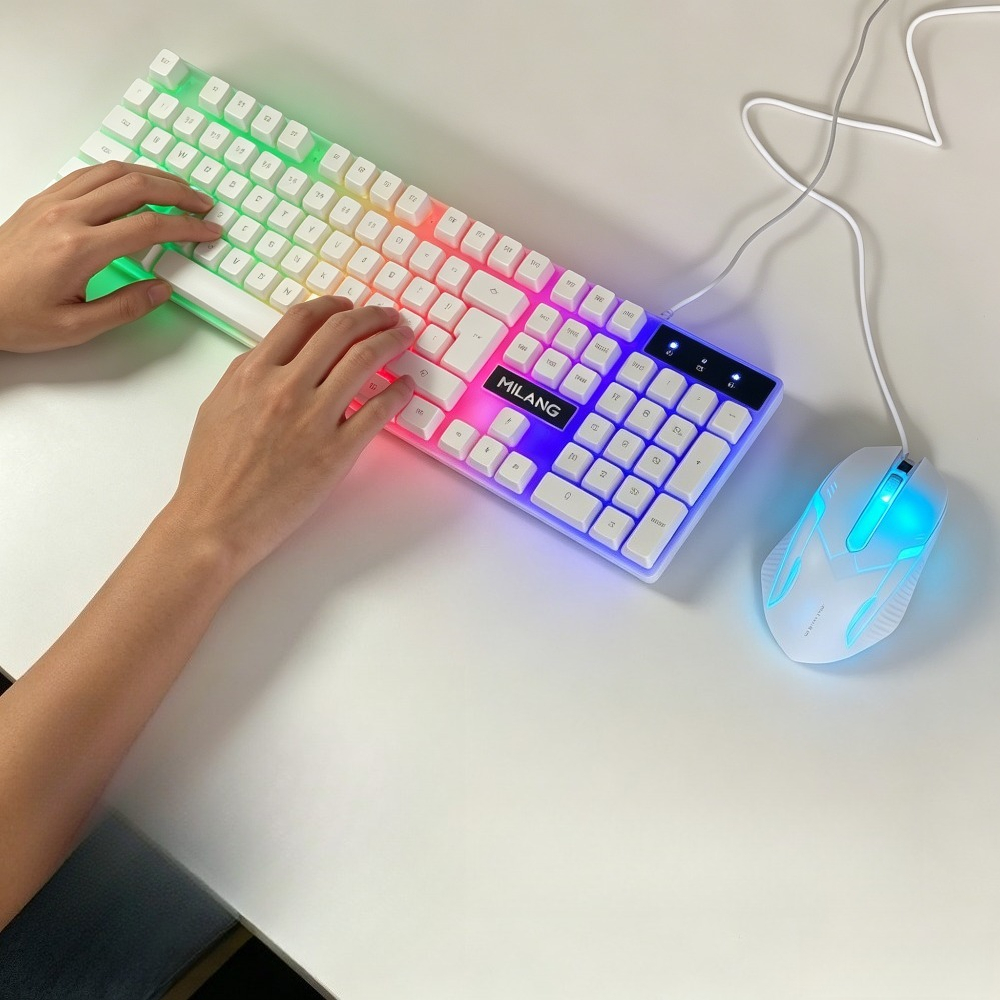 Gaming Keyboard Mouse Set - USB wired rainbow backlit keyboard and