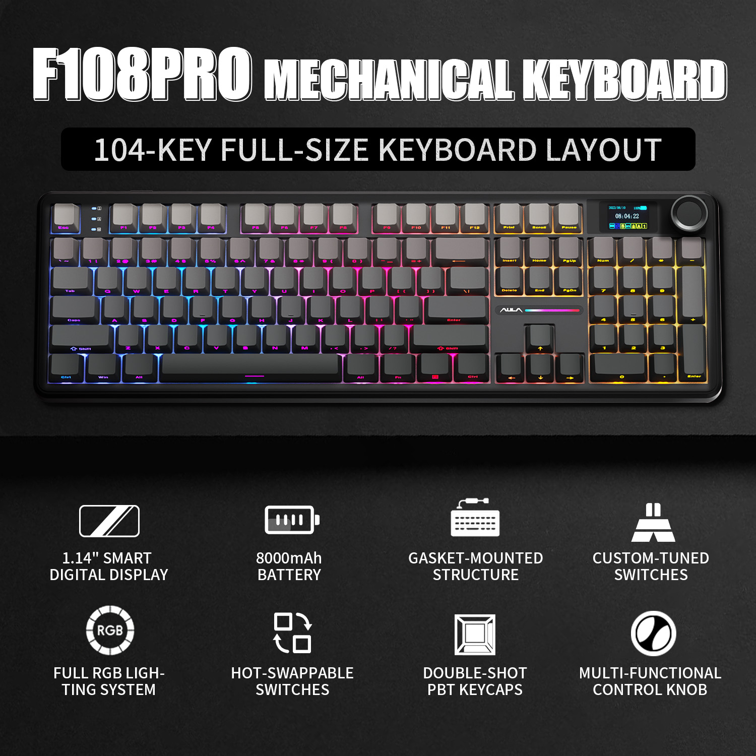 Keyboard Gaming Transparent - AULA F108 PRO Mechanical Keyboard Custom