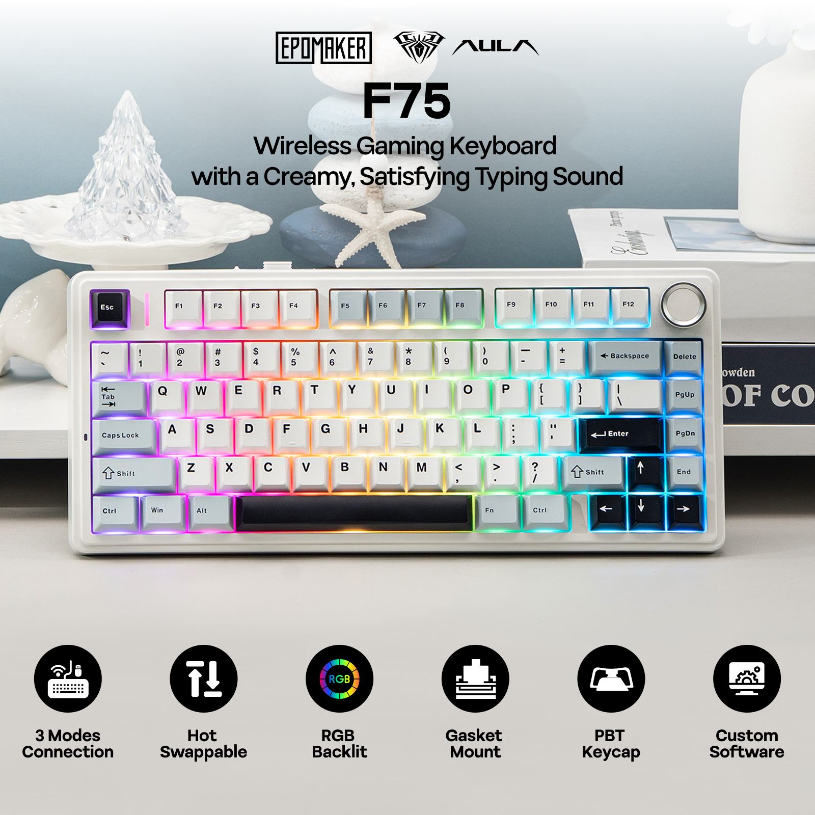 EPOMAKER x AULA F75 75% ANSI H - Keyboard Gaming Transparent avaliação e preço