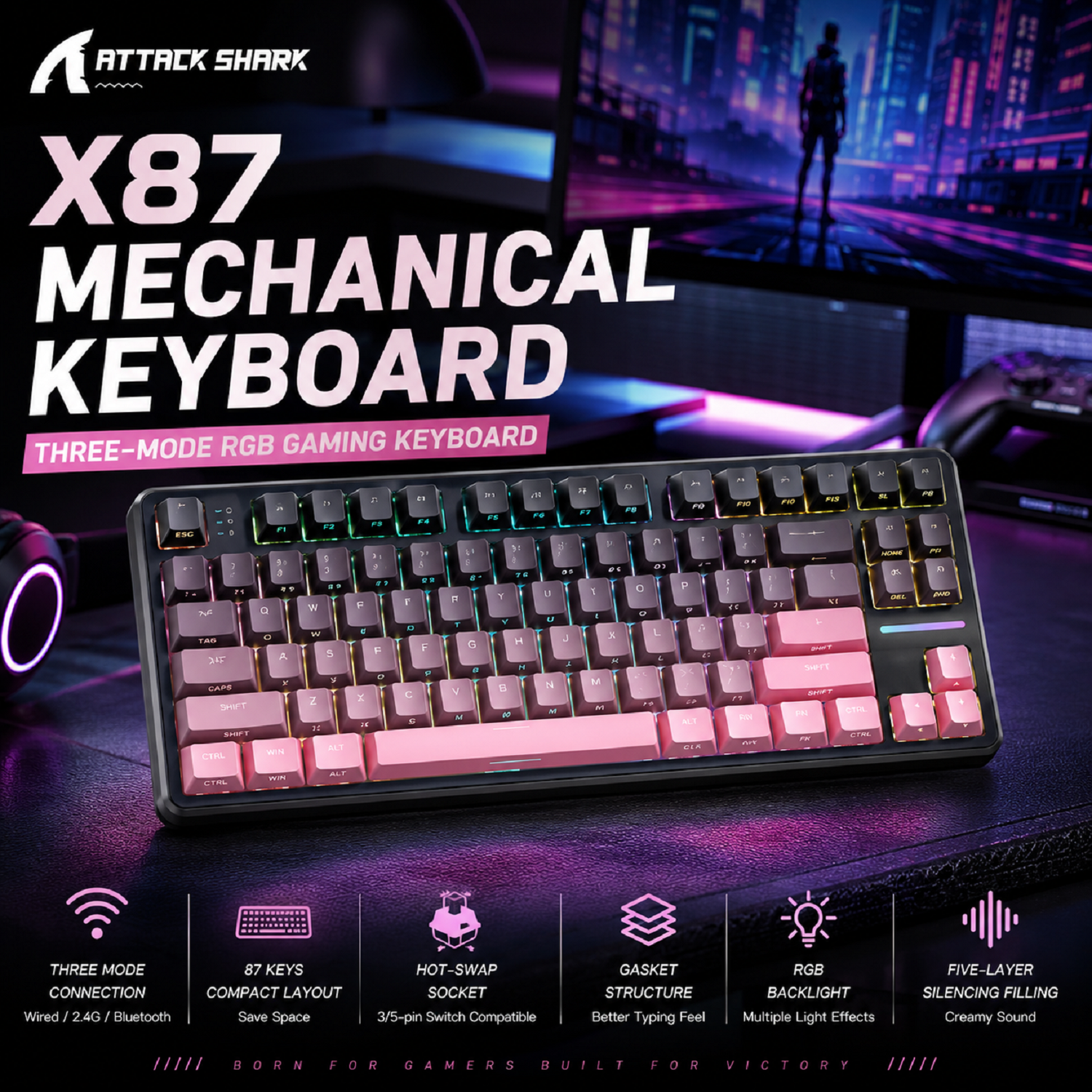 Attack Shark X87 Macro Drive G - Gaming Keyboard Bluetooth avaliação e preço