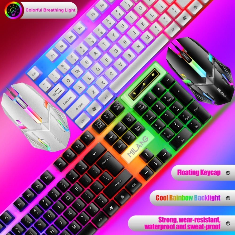 USB wired rainbow backlit keyb - Gaming Keyboard Mouse Set avaliação e preço