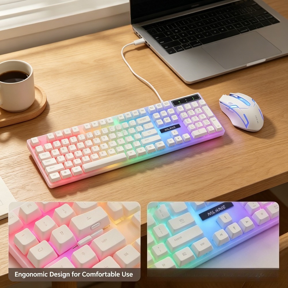USB wired rainbow backlit keyb - Gaming Keyboard Mouse Set avaliação e preço