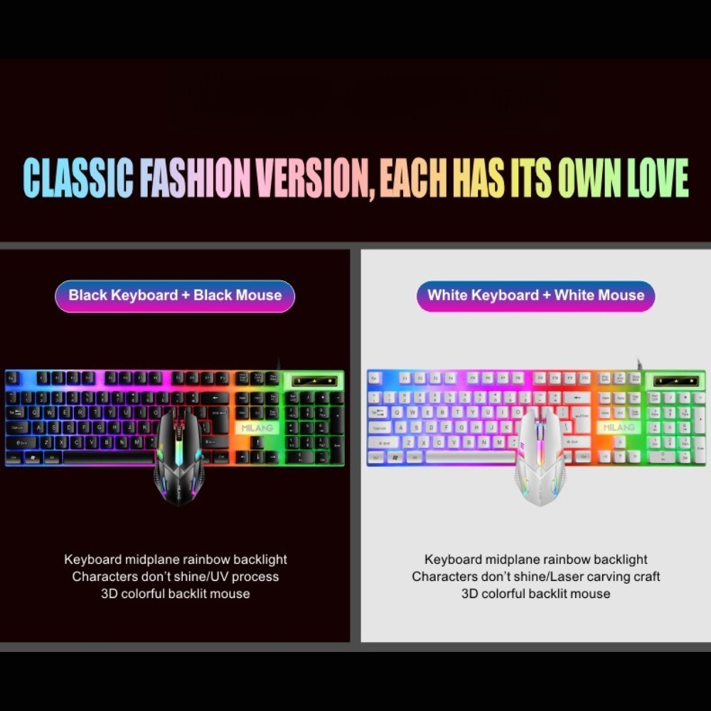 USB wired rainbow backlit keyb - Gaming Keyboard Mouse Set avaliação e preço