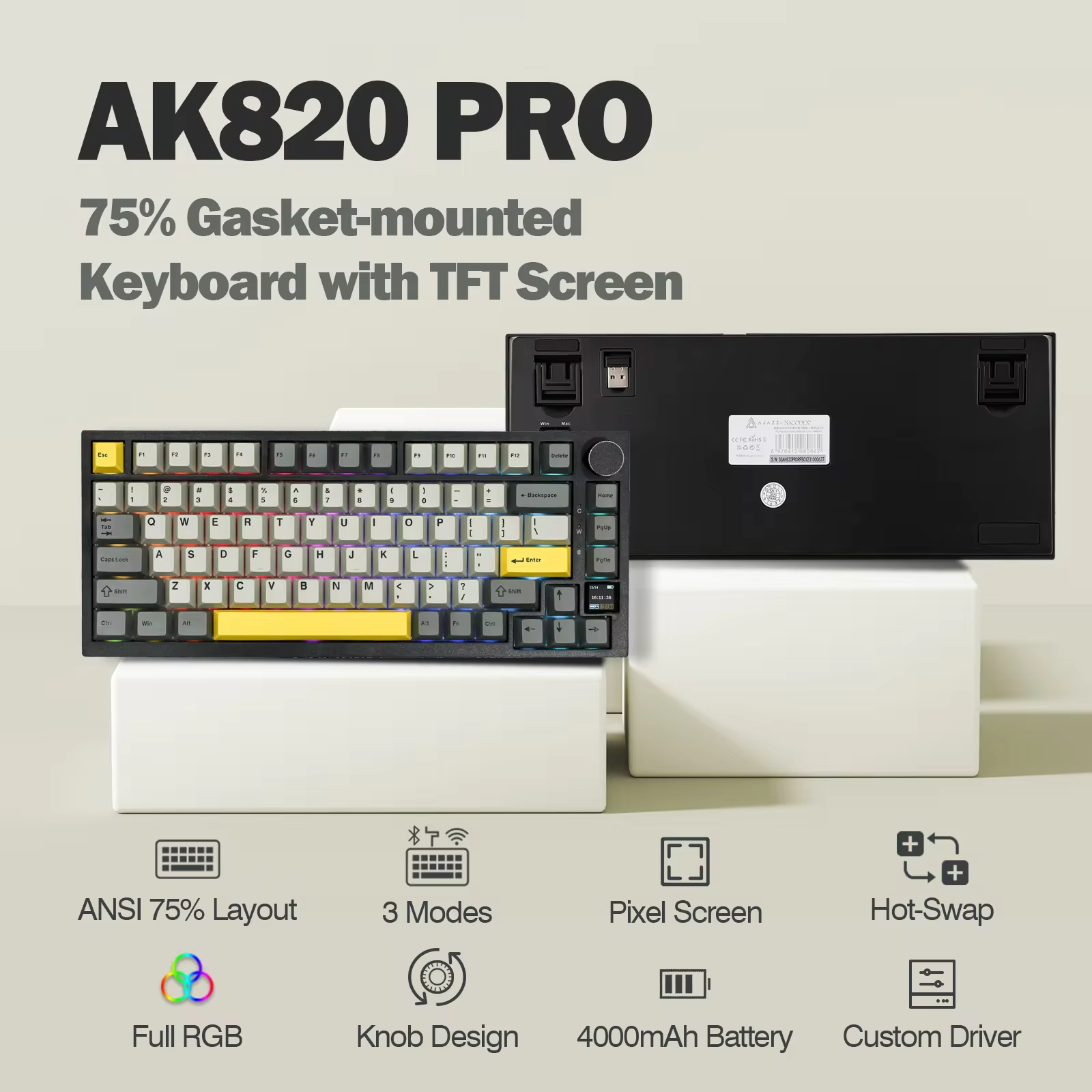 Ajazz AK820 Pro 75% Gasket-mou - Gaming Keyboard Mobile avaliação e preço