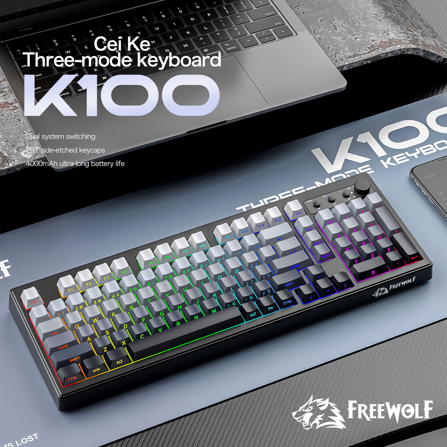 FREEWOLF k100 three-mode silen - Gaming Keyboard No Rgb avaliação e preço